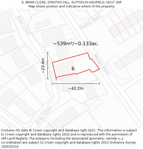 6, BRIAR CLOSE, STANTON HILL, SUTTON-IN-ASHFIELD, NG17 3NF: Plot and title map