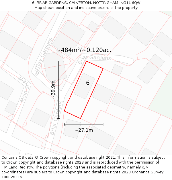 6, BRIAR GARDENS, CALVERTON, NOTTINGHAM, NG14 6QW: Plot and title map