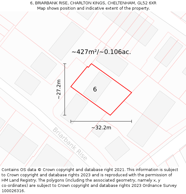 6, BRIARBANK RISE, CHARLTON KINGS, CHELTENHAM, GL52 6XR: Plot and title map