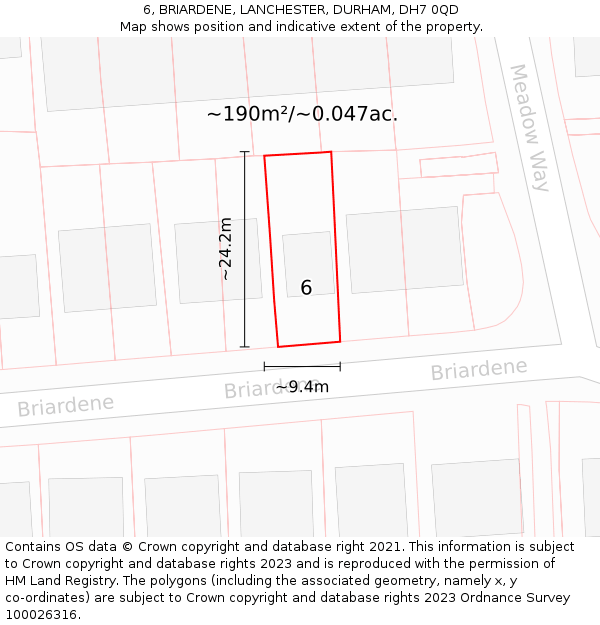 6, BRIARDENE, LANCHESTER, DURHAM, DH7 0QD: Plot and title map