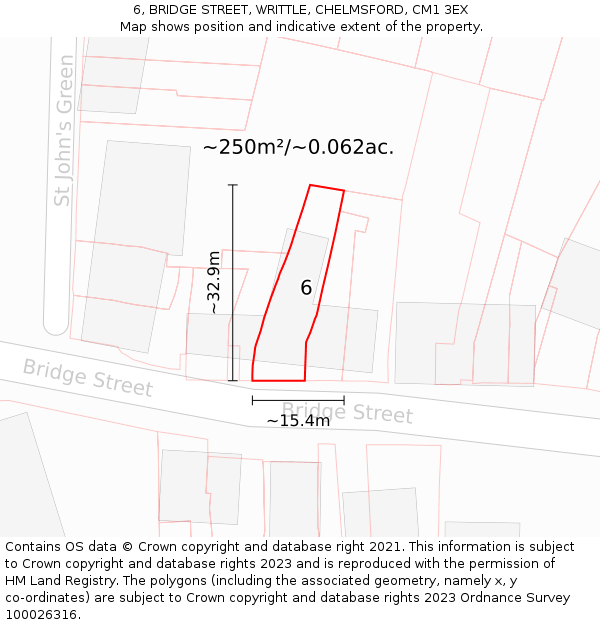 6, BRIDGE STREET, WRITTLE, CHELMSFORD, CM1 3EX: Plot and title map