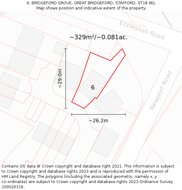 6, BRIDGEFORD GROVE, GREAT BRIDGEFORD, STAFFORD, ST18 9EL: Plot and title map