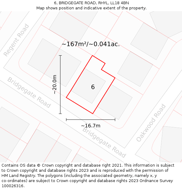 6, BRIDGEGATE ROAD, RHYL, LL18 4BN: Plot and title map