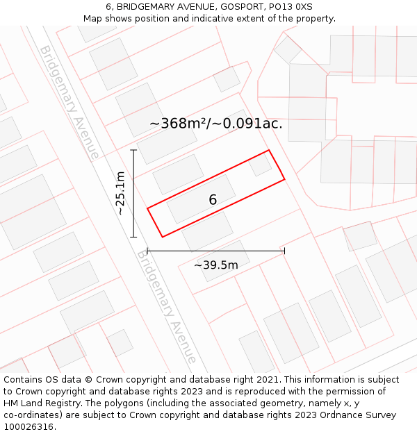 6, BRIDGEMARY AVENUE, GOSPORT, PO13 0XS: Plot and title map