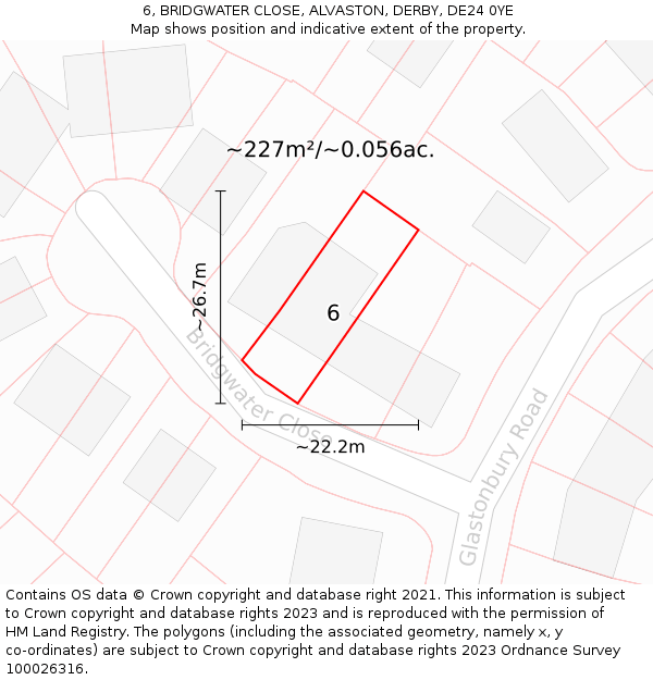 6, BRIDGWATER CLOSE, ALVASTON, DERBY, DE24 0YE: Plot and title map