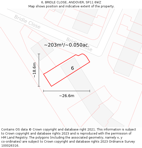 6, BRIDLE CLOSE, ANDOVER, SP11 6WZ: Plot and title map