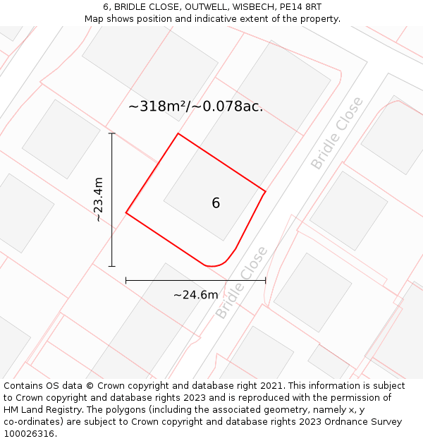 6, BRIDLE CLOSE, OUTWELL, WISBECH, PE14 8RT: Plot and title map