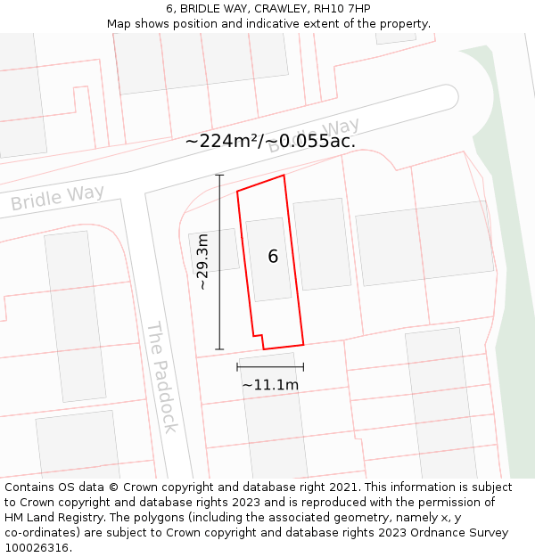 6, BRIDLE WAY, CRAWLEY, RH10 7HP: Plot and title map