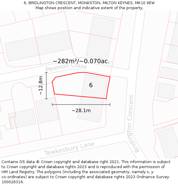 6, BRIDLINGTON CRESCENT, MONKSTON, MILTON KEYNES, MK10 9EW: Plot and title map