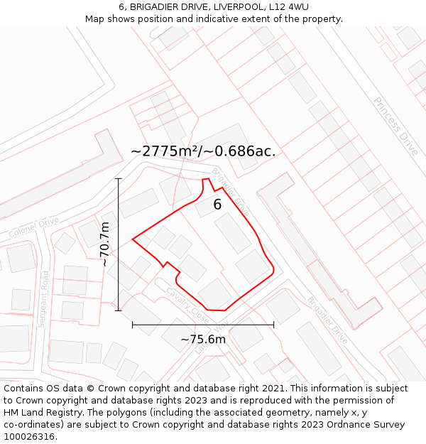 6, BRIGADIER DRIVE, LIVERPOOL, L12 4WU: Plot and title map