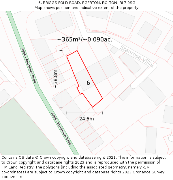 6, BRIGGS FOLD ROAD, EGERTON, BOLTON, BL7 9SG: Plot and title map