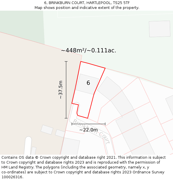 6, BRINKBURN COURT, HARTLEPOOL, TS25 5TF: Plot and title map