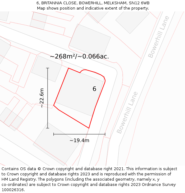 6, BRITANNIA CLOSE, BOWERHILL, MELKSHAM, SN12 6WB: Plot and title map