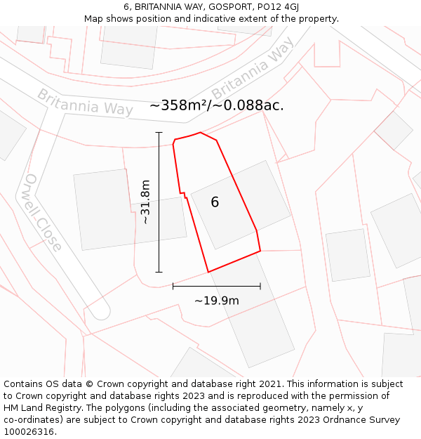 6, BRITANNIA WAY, GOSPORT, PO12 4GJ: Plot and title map