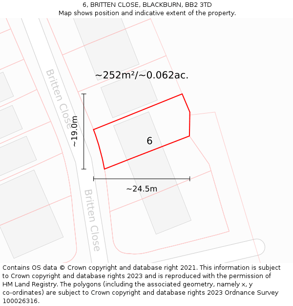 6, BRITTEN CLOSE, BLACKBURN, BB2 3TD: Plot and title map