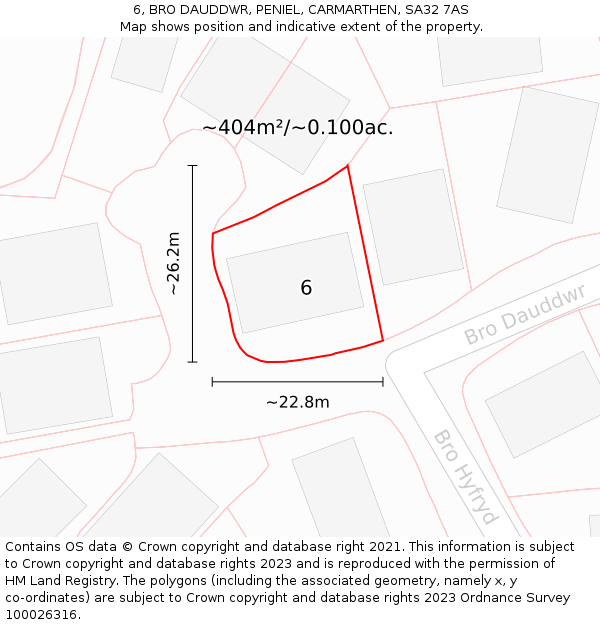 6, BRO DAUDDWR, PENIEL, CARMARTHEN, SA32 7AS: Plot and title map