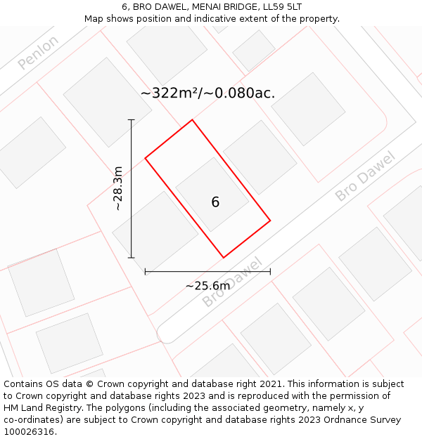 6, BRO DAWEL, MENAI BRIDGE, LL59 5LT: Plot and title map