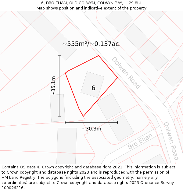 6, BRO ELIAN, OLD COLWYN, COLWYN BAY, LL29 8UL: Plot and title map