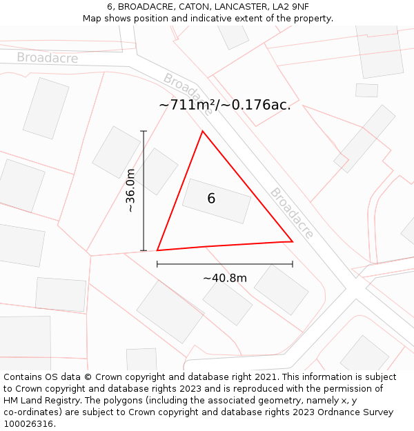 6, BROADACRE, CATON, LANCASTER, LA2 9NF: Plot and title map