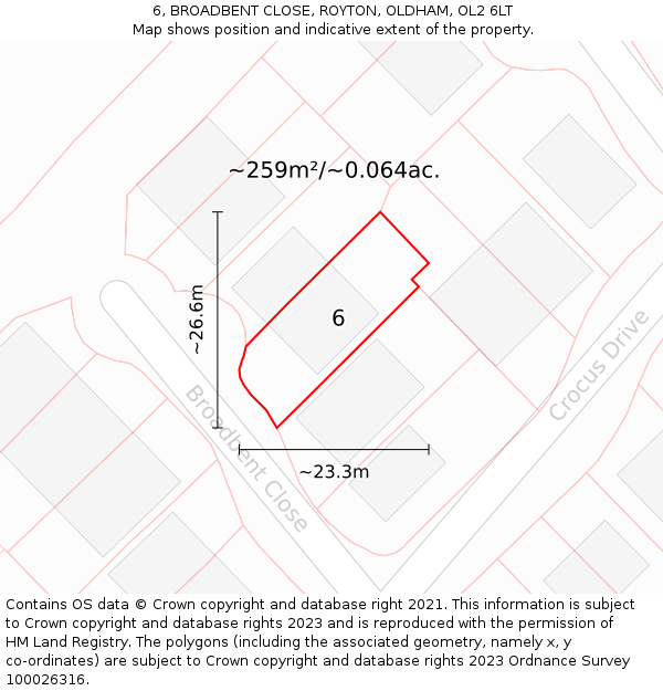 6, BROADBENT CLOSE, ROYTON, OLDHAM, OL2 6LT: Plot and title map