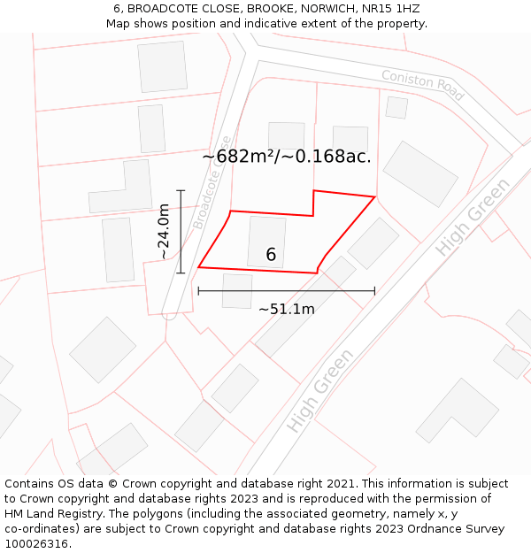 6, BROADCOTE CLOSE, BROOKE, NORWICH, NR15 1HZ: Plot and title map