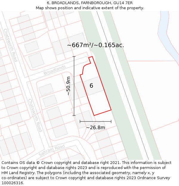 6, BROADLANDS, FARNBOROUGH, GU14 7ER: Plot and title map