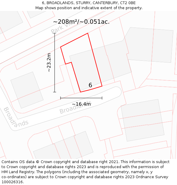 6, BROADLANDS, STURRY, CANTERBURY, CT2 0BE: Plot and title map