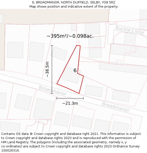 6, BROADMANOR, NORTH DUFFIELD, SELBY, YO8 5RZ: Plot and title map