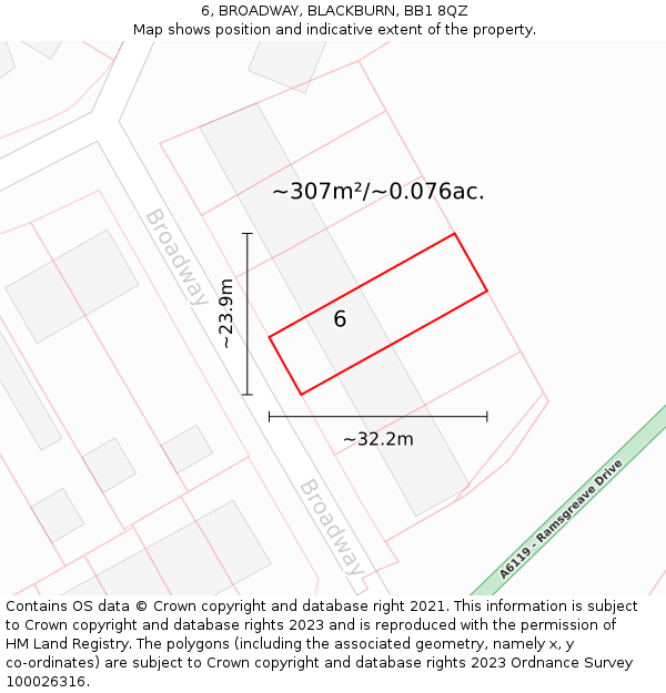 6, BROADWAY, BLACKBURN, BB1 8QZ: Plot and title map