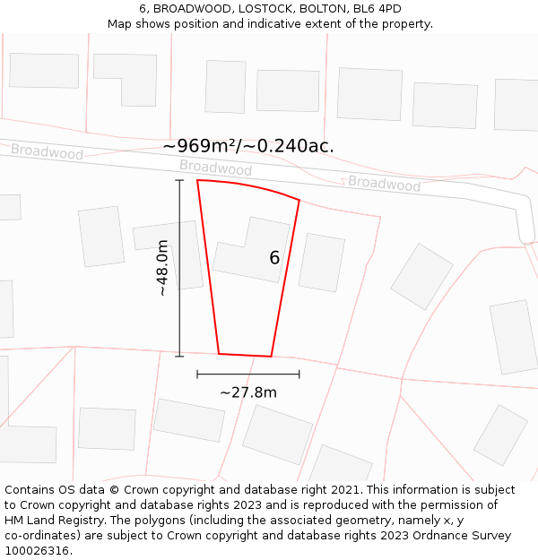 6, BROADWOOD, LOSTOCK, BOLTON, BL6 4PD: Plot and title map