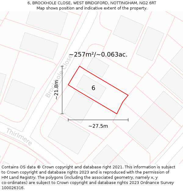 6, BROCKHOLE CLOSE, WEST BRIDGFORD, NOTTINGHAM, NG2 6RT: Plot and title map