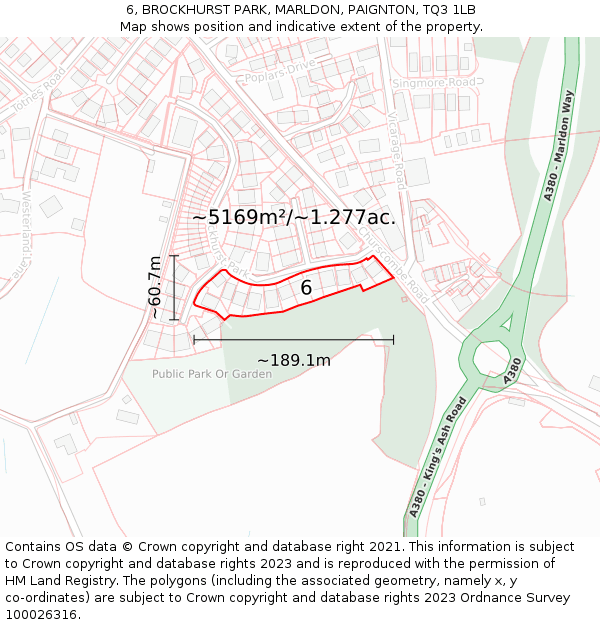 6, BROCKHURST PARK, MARLDON, PAIGNTON, TQ3 1LB: Plot and title map