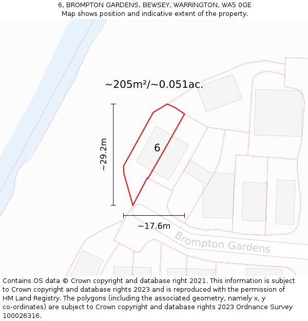 6, BROMPTON GARDENS, BEWSEY, WARRINGTON, WA5 0GE: Plot and title map