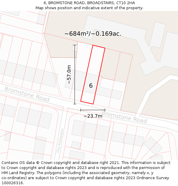 6, BROMSTONE ROAD, BROADSTAIRS, CT10 2HA: Plot and title map