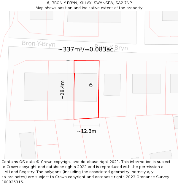 6, BRON Y BRYN, KILLAY, SWANSEA, SA2 7NP: Plot and title map