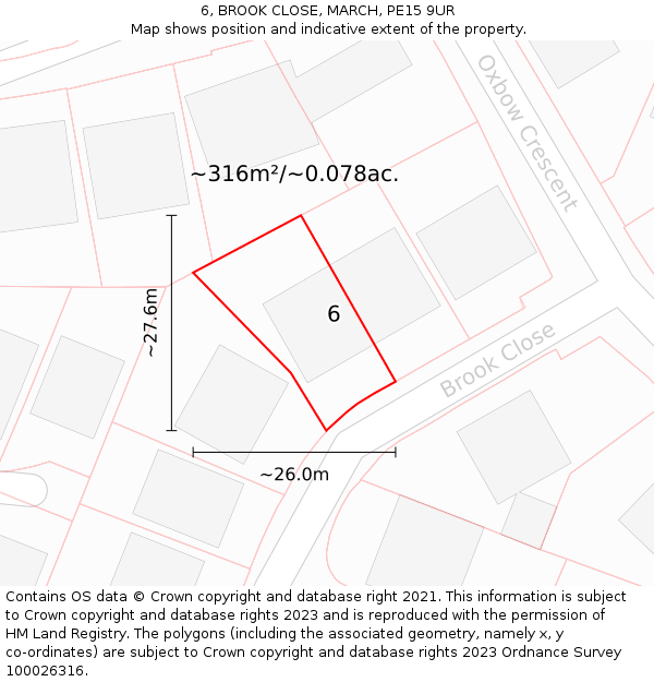 6, BROOK CLOSE, MARCH, PE15 9UR: Plot and title map