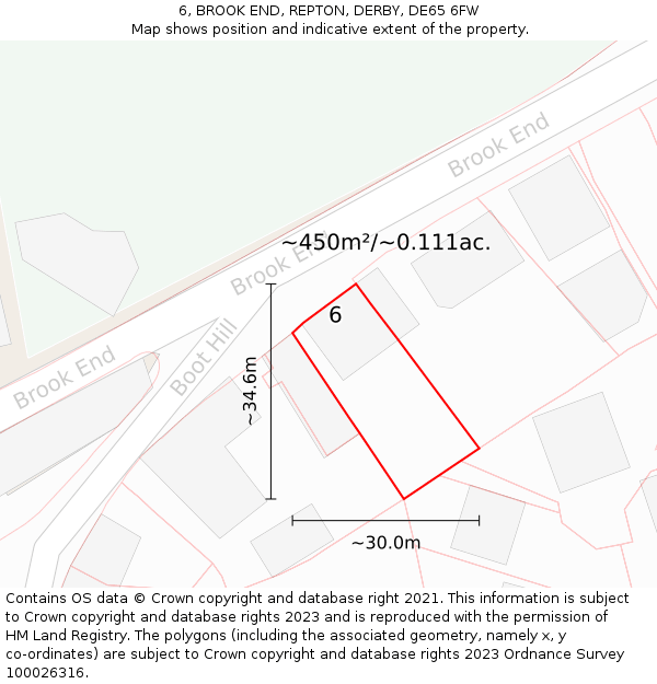 6, BROOK END, REPTON, DERBY, DE65 6FW: Plot and title map