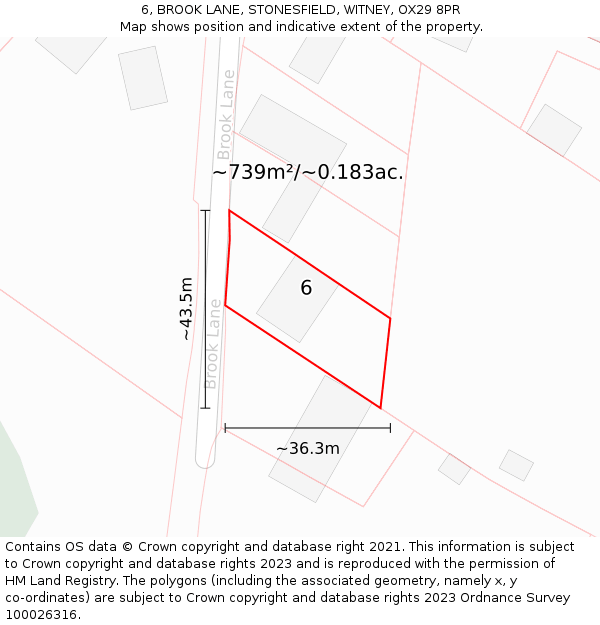 6, BROOK LANE, STONESFIELD, WITNEY, OX29 8PR: Plot and title map