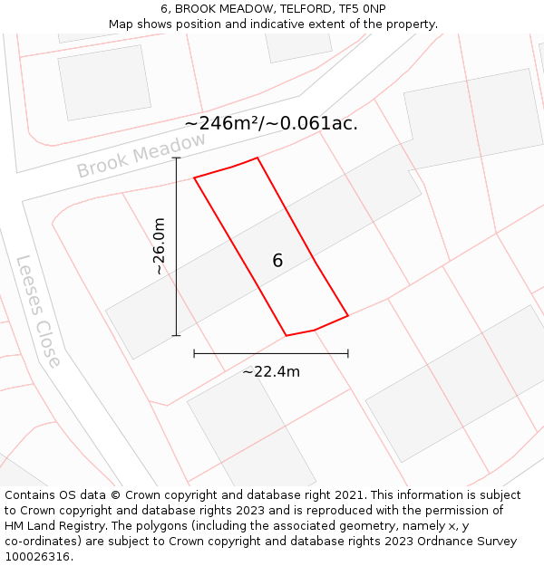 6, BROOK MEADOW, TELFORD, TF5 0NP: Plot and title map