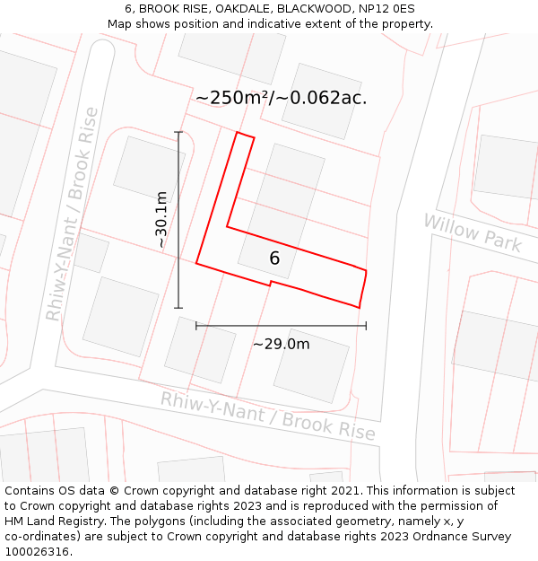 6, BROOK RISE, OAKDALE, BLACKWOOD, NP12 0ES: Plot and title map