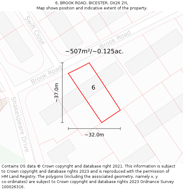 6, BROOK ROAD, BICESTER, OX26 2YL: Plot and title map