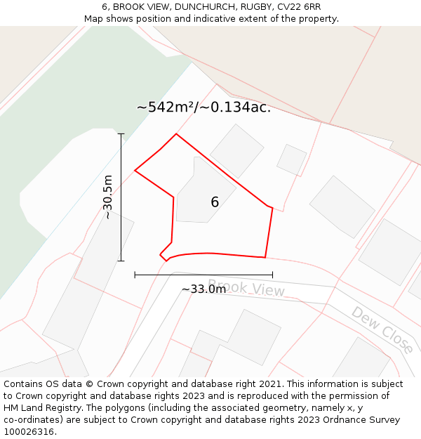 6, BROOK VIEW, DUNCHURCH, RUGBY, CV22 6RR: Plot and title map