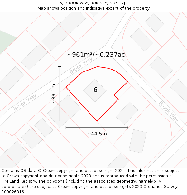 6, BROOK WAY, ROMSEY, SO51 7JZ: Plot and title map