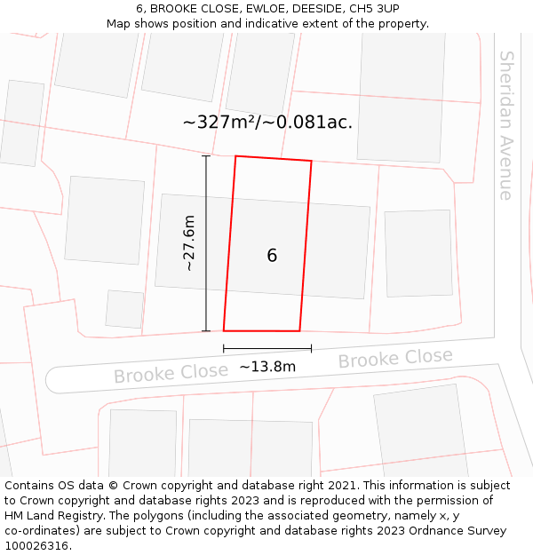 6, BROOKE CLOSE, EWLOE, DEESIDE, CH5 3UP: Plot and title map