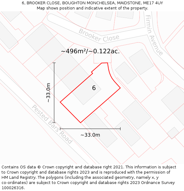 6, BROOKER CLOSE, BOUGHTON MONCHELSEA, MAIDSTONE, ME17 4UY: Plot and title map