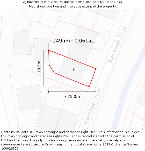 6, BROOKFIELD CLOSE, CHIPPING SODBURY, BRISTOL, BS37 6PP: Plot and title map