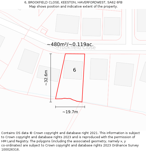 6, BROOKFIELD CLOSE, KEESTON, HAVERFORDWEST, SA62 6FB: Plot and title map