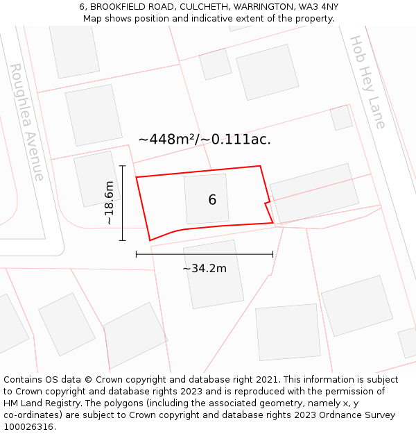 6, BROOKFIELD ROAD, CULCHETH, WARRINGTON, WA3 4NY: Plot and title map