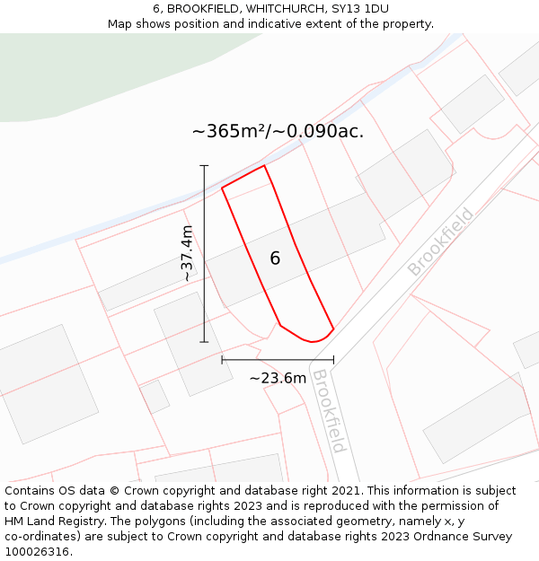 6, BROOKFIELD, WHITCHURCH, SY13 1DU: Plot and title map
