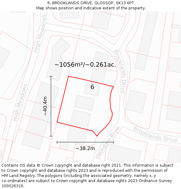 6, BROOKLANDS DRIVE, GLOSSOP, SK13 6PT: Plot and title map